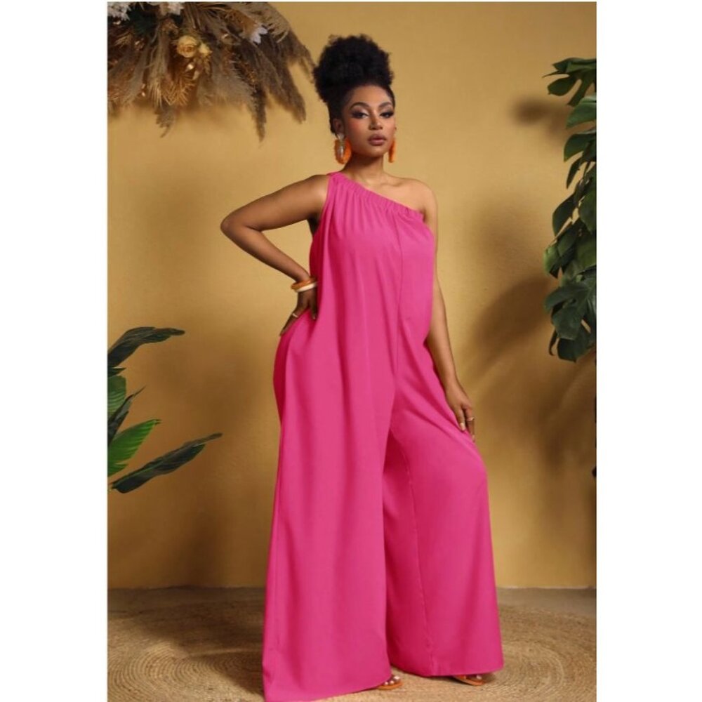 Bold Pink One-Shoulder Jumpsuit – Size 2XL, Brand New